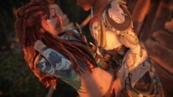 aloy gameplay gameplay_screenshot horizon_forbidden_west horizon_zero_dawn lesbian_sex playstation ps5 screenshot yuri