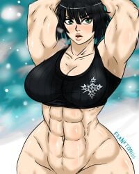 abs armpit armpits biceps female_abs franktonius fubuki_(one-punch_man) girl_abs midriff muscle muscles muscular muscular_female one-punch_man sports_bra