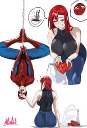 big_breasts big_chest blush breast_squeeze breast_squish breasts canon_couple cute dat_ass feeding jeans large_breasts mary_jane_watson mugit49 peter_parker red_hair redhead_female safe safe_for_work spider-man spider-man_(series) thick thick_ass thick_thighs tight_clothes tight_clothing tight_jeans tight_pants tight_sweater toned toned_female valentine's_day wholesome