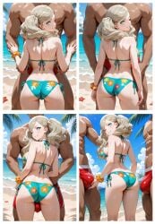 1girls ai_generated ann_takamaki ass bikini butt collage multiple_boys persona_5 takamaki_anne