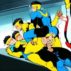 ale gag gagged gangbang gay group_sex invincible invincible_(superhero) invincible_(tv_series) male_only mark_grayson mouth_gag multicolored_hair multiple_boys yaoi