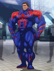 balls bara bulge costume flaccid hitenmaru male male_only marvel marvel_comics miguel_o'hara muscles muscular penis spider-man_(series) spider-man_2099