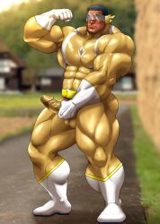 balls bara boner costume erection erection_under_clothes hitenmaru male male_only masturbation muscles muscular penis solo solo_male