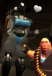 1boy 1girls 3d 3d_(artwork) big_breasts breasts gun heavy_(team_fortress_2) heavy_weapons_guy larger_female light-skinned_female light_skin machine machine_girl machine_gun minigun robot robot_girl sasha_(team_fortress_2) smaller_male team_fortress_2 tf2 thepyroaccount thick_thighs thighs valve valve_(company) where_is_your_god_now