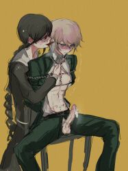 1boy 1girls balls belt blonde_hair blush body_writing bondage bound braid braided_hair chair chair_bondage cock condom condom_filling condom_on_penis cum cum_in_condom danganronpa danganronpa:_trigger_happy_havoc dubious_consent erect_penis erection female femdom fukawa_touko genocider_shou glasses male male_focus malesub nipples pants penis penis_out questionable_consent scissors shivering skirt smile straight testicles tied tied_to_chair tied_up togami_byakuya tongue tongue_out unzipped unzipped_pants