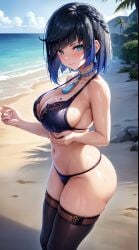 ai_generated beach bikini genshin_impact naughtyangelx thighhighs wet yelan_(genshin_impact)