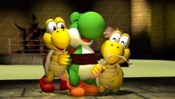 bondage bound cock cum cumming cumshot dick gay green_koopa_troopa handjob koopa koopa_troopa male mario_(series) models penis peterheat red_koopa_troopa sfm tied up yoshi