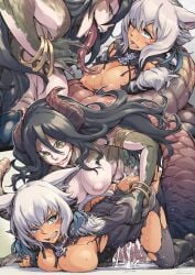 1futa 1girls animal_ears areolae breasts cat_ears cum duo female final_fantasy_xiv futa_on_female futanari humanoid jelly_shrimp kemonomimi lamia light-skinned_female light_skin long_hair miqo'te monster_girl nipples nude rape sex short_hair y'shtola