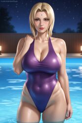 ai_generated demo003 high_cut_swimsuit naruto one-piece_swimsuit pool purple_clothing purple_swimsuit solo_female swimsuit tsunade