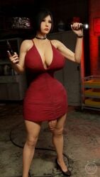 1futa 3d ada_wong big_breasts choker dickgirl dress flaccid flashlight futa_only futanari gun high_heels resident_evil self_upload slow_(artist) solo thick_thighs