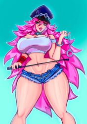 big_breasts blue_eyes female final_fight handcuffs long_hair long_legs pink_hair poison_(final_fight) street_fighter theartofmathew thick_thighs