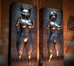 alternate_version_available anthro bound breasts carbonite encasement female frozen furry krystal miyu_lynx nintendo nipples nude petrification sfmcarbonfreezer solo source_filmmaker star_fox star_wars