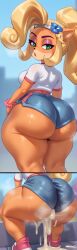 big_ass coco_bandicoot crash_(series) crouching fat_ass thick_cum thick_thighs tight_shorts