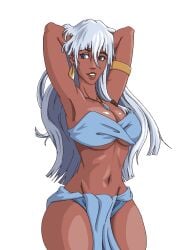 1girls armpits arms_behind_head atlantis:_the_lost_empire blue_eyes cleavage dark-skinned_female disney disney_princess fit_female kida large_breasts loincloth long_hair pelvic_curtain posing royalty sleeveless_topwear wanderagro893 white_hair