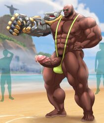 after_orgasm balls banana_hammock bara beard big_penis boner cum doomfist erection facial_hair hitenmaru male male_focus male_only mankini muscles muscular overwatch overwatch_2 penis sunglasses sweat sweating