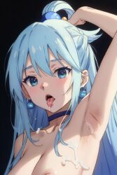 1girls ai_generated aqua_(konosuba) bangs big_breasts blue_choker blue_eyes blue_hair blush breasts bukkake choker cum cum_drip cum_dripping cum_dripping_from_breasts cum_dripping_from_mouth cum_in_mouth cum_on_body cum_on_breasts cum_on_face cute doctork female female_only hair_ornament hair_rings inner_hair kono_subarashii_sekai_ni_shukufuku_wo! light_blue_hair long_hair naked naked_female neckwear nude nude_female open_mouth snowballing tongue tongue_out upper_body viewed_from_below