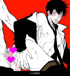 2boys after_sex anal ass blush cum cumdrip kougami_shin'ya male multiple_boys nana_(mioumiou46) penis psycho-pass shinya_kougami yaoi