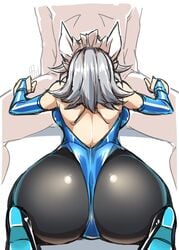 1boy ass bare_shoulders braid dat_ass fellatio female high_heels huge_ass implied_fellatio kneeling leotard oral pantyhose sakuya_izayoi short_hair silver_hair sitting sketch solo tajima_yuuki thighband_pantyhose touhou wariza