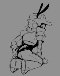 1boy brawl_stars bunny_ears bunnysuit crossdressing femboy larry_(brawl_stars) male_only robot showing_ass sketch solo