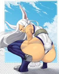 1girls animal_ears ass ass_focus boku_no_hero_academia bunny_ears bunny_girl bunny_tail dark-skinned_female dark_skin hero_outfit_(mha) limn044 long_hair looking_back miruko my_hero_academia paag rabbit_ears rabbit_girl rabbit_tail red_eyes rumi_usagiyama white_hair