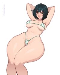 1girls big_breasts bikini breasts cameltoe clothing female female_only fubuki_(one-punch_man) green_hair hips huge_breasts lips one-punch_man short_hair solo solo_female swimsuit thick_thighs thighs toksie wide_hips