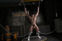 3d 3d_(artwork) 3d_model bodywriting brosfate brown_eyes chained_up humiliated legs_apart leoart male male_focus male_nudity male_only male_slave malesub masculine_male masculine_slave muscular naked naked_male nude nude_male oc original original_character restrained solo solo_focus solo_male tan-skinned_male tan_skin tied_up torture tortured