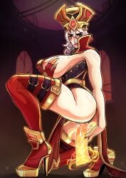 1girls big_ass blizzard_entertainment blush dildo grand-sage huge_breasts human human_(world_of_warcraft) light-skinned_female light_skin masturbation sally_whitemane sex_toy solo thick_thighs thighhighs voluptuous voluptuous_female warcraft white_hair world_of_warcraft