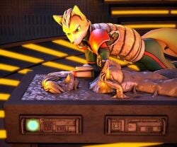 anthro bound breasts carbonite duo encasement female fox_mccloud frozen furry krystal male nintendo nipples nude petrification sfmcarbonfreezer source_filmmaker star_fox star_wars