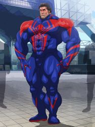 balls bara bulge costume flaccid hitenmaru male male_only marvel marvel_comics miguel_o'hara muscles muscular penis spider-man_(series) spider-man_2099