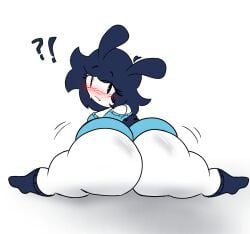 ahoge alert big_ass blue_hair blue_sweater blush bunny_ears cj/hunnybun(hunnybunarts) hunnybunarts oc off_shoulder_sweater shiny_ass shorts socks splits sweater twerking white_skin