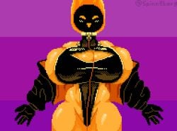 1girls animated big_breasts boob_window bouncing_breasts breasts busty cleavage clothing commission female female_only fire_elemental flaming_hair huge_breasts jacket jiggle jiggling_breasts large_breasts looking_at_viewer motorball_(citrus_bt_69) orange_body original pixel_animation pixel_art solo spinneborg thick_thighs wide_hips