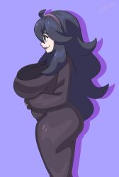 1girls alfwenx ass breasts clothed dress female hex_maniac huge_breasts large_ass light-skinned_female light_skin long_hair nintendo pokemon pokemon_xy purple_eyes purple_hair side_view sideboob simple_background thick_thighs