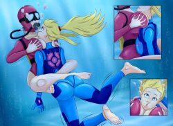 air_bubbles ass breast_smother breasts geldibson metroid original_characters samus_aran scuba underwater