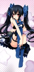 1girl 1girls absurdres black_hair feet garter_straps highres kneehighs neptunia_(series) no_shoes noire open_mouth red_eyes socks stockings tsunako