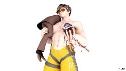 3d abs aviator_sunglasses death gore larger_female male_death muscular_arms muscular_female muscular_thighs overwatch overwatch_2 samnik73 size_difference smaller_male spy_(team_fortress_2) stronger_female team_fortress_2 topless_female tracer