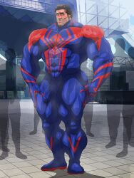 balls bara costume flaccid hitenmaru male male_only marvel marvel_comics miguel_o'hara muscles muscular musk penis penis_under_clothes spider-man_(series) spider-man_2099