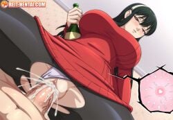 1boy 1girls big_breasts black_hair black_legwear blush clothed clothed_female_nude_male clothed_sex clothing cowgirl_position cum cum_in_pussy cum_inside dress drunk drunk_sex female impregnation long_hair male ovum ovum_deformation ovum_with_heart panties panties_aside penetration penis pussy red_dress red_eyes reit sex smile sperm sperm_cell spread_legs spy_x_family torn_clothes torn_pantyhose vaginal_penetration watermark white_panties x-ray yor_briar yor_forger