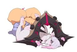 2girls blonde_hair briar_(league_of_legends) bubble_ass bubble_butt female female/female female_focus female_only league_of_legends multiple_girls nude pointy_ears poppy riot_games white_background yordle yuri zyreo