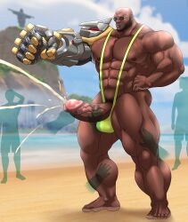 balls banana_hammock bara beard big_penis boner cum disembodied_hands doomfist erection facial_hair hitenmaru male male_focus male_only mankini muscles muscular orgasm overwatch overwatch_2 penis sunglasses sweat sweating