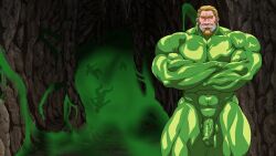 balls bara crossed_arms facial_hair hitenmaru male male_only muscles muscular nude penis slime solo solo_male