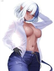 1girls blazer cleavage elf elf_ears female shhilee topless