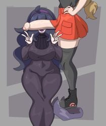 1futa 1girls alfwenx balls big_penis blonde_hair bottomless breasts cant_see_the_haters clothed clothing double_peace_sign double_v dress duo erection erection_under_skirt faceless_character faceless_futanari female futa_on_female futanari hex_maniac hi_res huge_cock human large_breasts light-skinned_female light-skinned_futanari light_skin long_hair mostly_clothed nintendo partially_retracted_foreskin penis penis_in_front_of_face penis_over_eyes pokemon pokemon_xy purple_hair serena_(pokemon) serena_(pokemon_games) short_skirt skirt smooth_penis standing thick_thighs uncensored v wide_hips