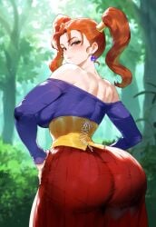 ai_generated ass bare_shoulders brown_eyes brown_hair bubble_butt creamy_ai curvy dat_ass dragon_quest dragon_quest_viii earrings fat_ass from_behind huge_ass jessica_albert large_breasts sideboob thick_ass wide_hips