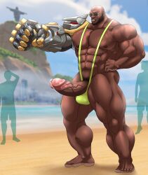 balls banana_hammock bara beard big_penis boner doomfist erection facial_hair hitenmaru male male_focus male_only mankini muscles muscular overwatch overwatch_2 penis precum sunglasses sweat sweating