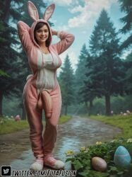 ai_generated cock dick dickgirl easter easter_bunny futa_only futafusion futanari holidays large_breasts large_penis large_testicles looking_at_viewer outdoors pajamas penis photorealistic public_domain realistic shemale solo standing