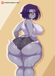 1girls ass big_ass big_breasts breasts butt clothing daf_n_half dat_ass dc dc_comics dressed female female_only freckles glasses goth huge_ass huge_breasts kneepits purple_hair rachel_roth raven_(dc) short_hair shorts softcore solo solo_female sweat sweaty tagme teen_titans thick_thighs