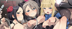 3girls ange_(princess_principal) areolae black_eyes black_hair blonde_hair blue_eyes blush breast_grab breasts clenched_teeth grey_hair lolita_channel long_hair medium_breasts multiple_girls nipples open_mouth princess_(princess_principal) princess_principal sample sex short_hair small_breasts teaser tongue tongue_out toudou_chise