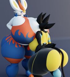 2girls big_ass big_breasts breasts bubble_butt cinderace darkdraketom female furry huge_ass huge_breasts luxray pokémon_(species) pokemon pokemon_(species) tagme yuri