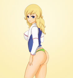 blonde_hair blue_eyes dinosaucers dpannkaka female female_only human pannkaka666 pantsless profile sara_spencer solo thong