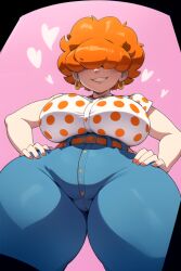 1girls :3 ai_generated big_breasts daidouji_(artist) daidoujipv ed_edd_n_eddy hair_over_eyes kanker_sisters lee_kanker looking_at_viewer looking_down looking_up orange_hair red_head short_hair thick_thighs thighs